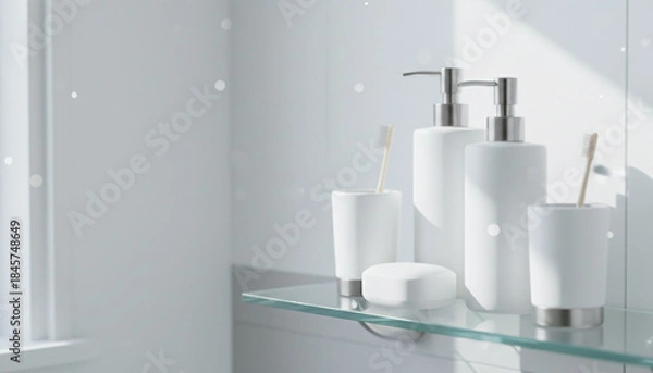 Obraz きれいに整頓されたミニマリストの白いバスルーム 浴室