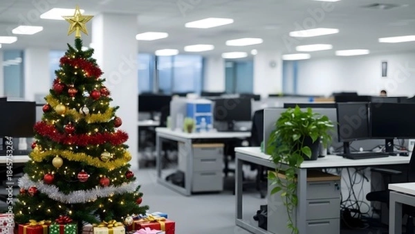 Obraz christmas tree with gifts in the office