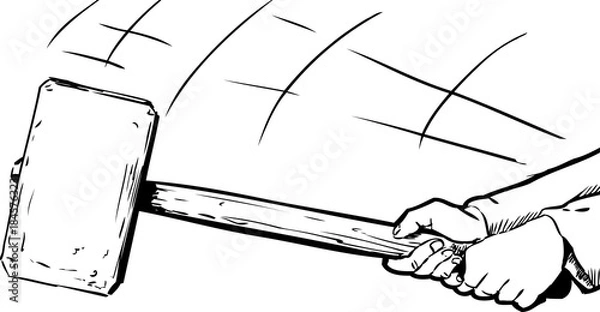 Fototapeta Outline of hands swinging a large sledge hammer