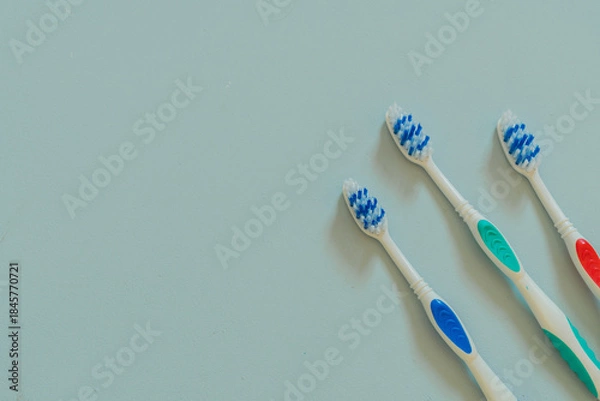 Obraz Close up toothbrush with grey background, selective focus