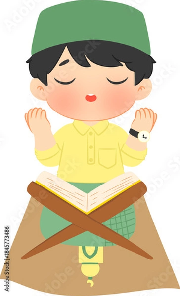 Obraz little boy reading quran