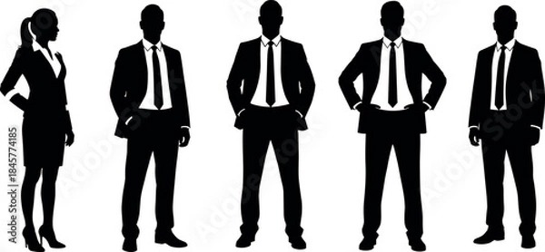 Obraz Business people silhouettes set featuring confident male and female professionals in suits isolated on white background vector illustration for branding