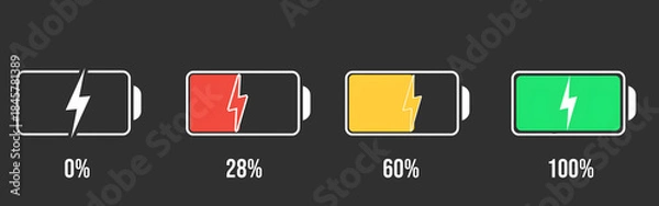 Fototapeta Battery charge level set icons