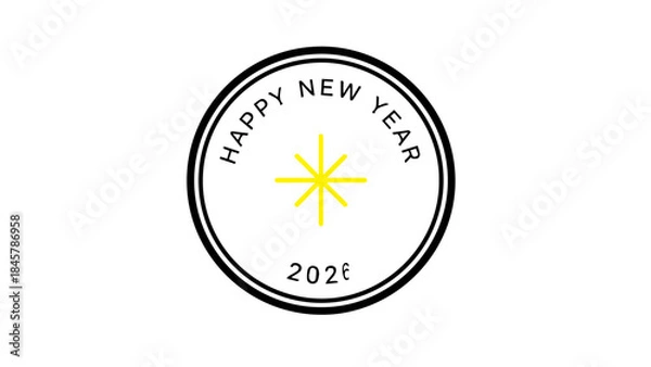 Fototapeta Happy new year 2026 stamp design minimalist celebration greeting card festive announcement modern simple graphic emblem badge circular icon festive season