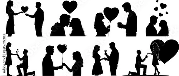 Obraz Romantic Couple Silhouettes with Love Gestures and Proposal