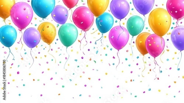Obraz floating colorful balloons in simple solid white background, confetti