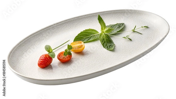 Fototapeta Minimalist Oval White Serving Platter with Garnish