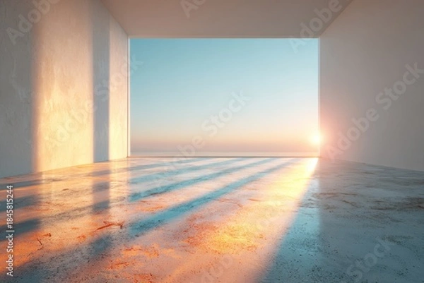 Obraz Minimalist interior with sunset view