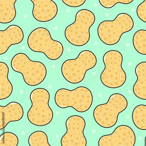 Obraz Cute peanut cartoon seamless pattern on green background