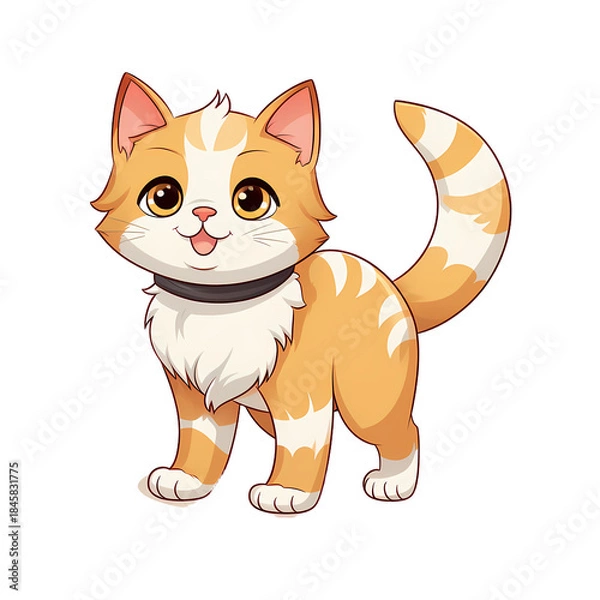 Obraz Graceful Cat Walking on White Background