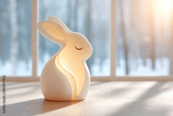 Fototapeta Cozy rabbit night light illuminating winter morning