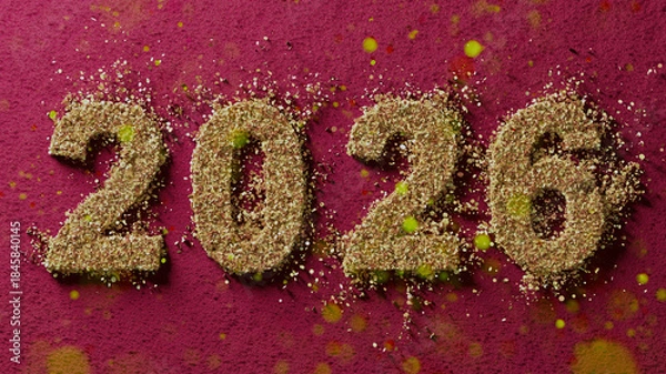 Fototapeta Glittering 2026 Numbers Create Festive Gold Sparkle On Pink Celebration Background For New Year