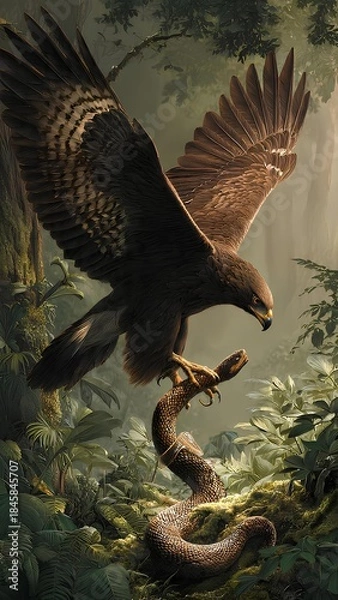 Obraz an eagle hunting a snake