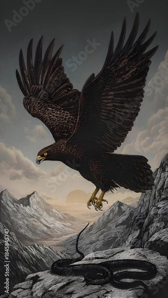Obraz an eagle hunting a snake
