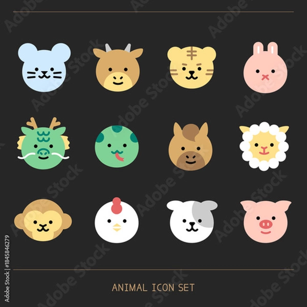 Obraz 십이간지 동물 얼굴 아이콘 세트