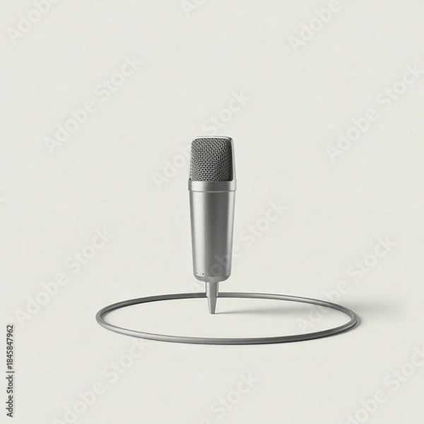 Fototapeta A professional microphone standing upright on a clean white background