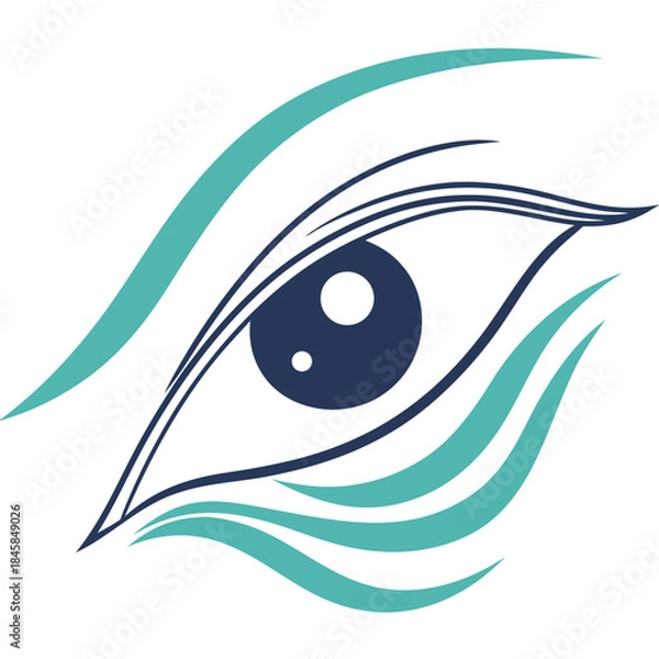 Fototapeta Stylized human eye icon featuring deep blue iris and elegant teal wave patterns Vector