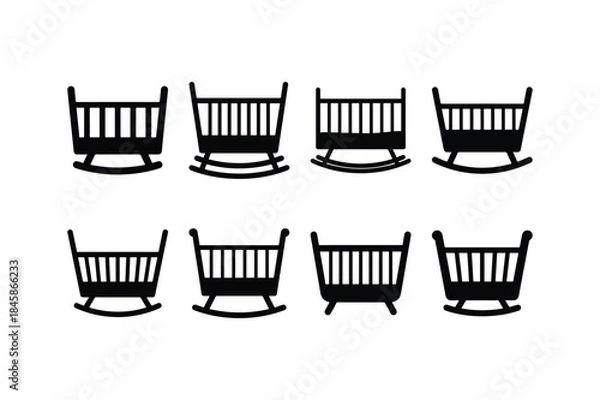 Fototapeta baby cradle cot silhouette vector set