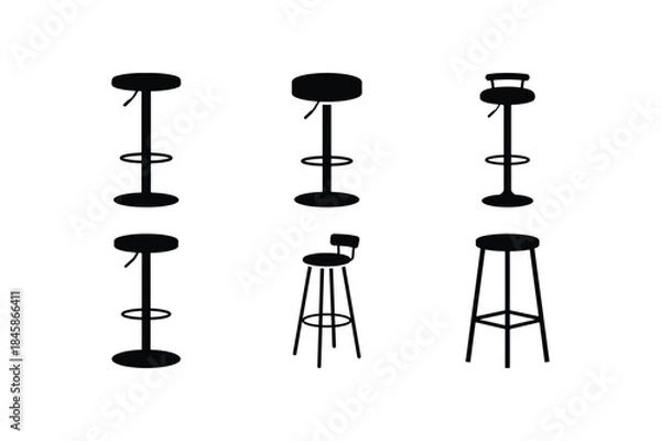 Fototapeta bar stool silhouette vector set