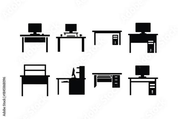 Fototapeta computer desk silhouette vector set