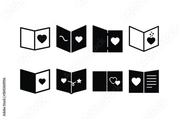 Fototapeta open greeting card icon silhouette vector set