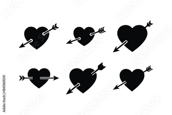 Fototapeta heart arrow silhouette vector set