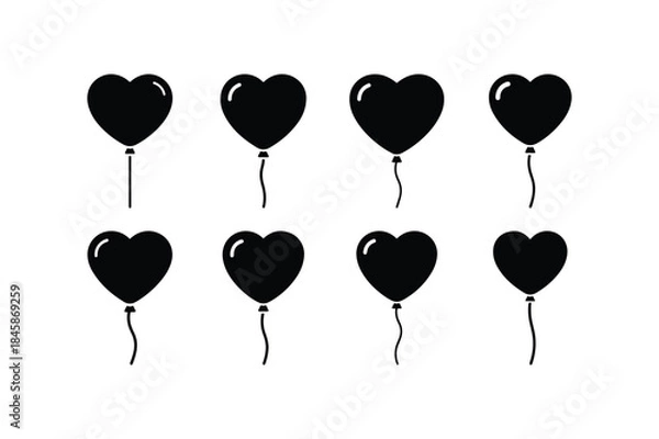 Fototapeta heart balloon silhouette vector set