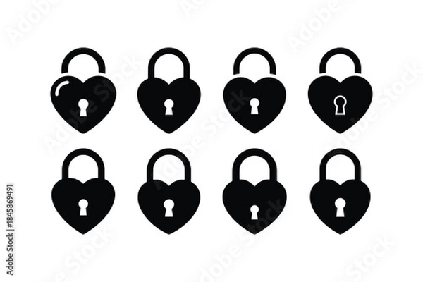 Fototapeta heart lock silhouette vector set