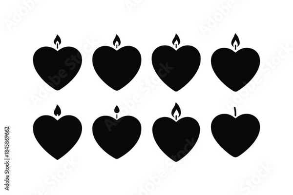 Fototapeta heart shaped candle silhouette vector set