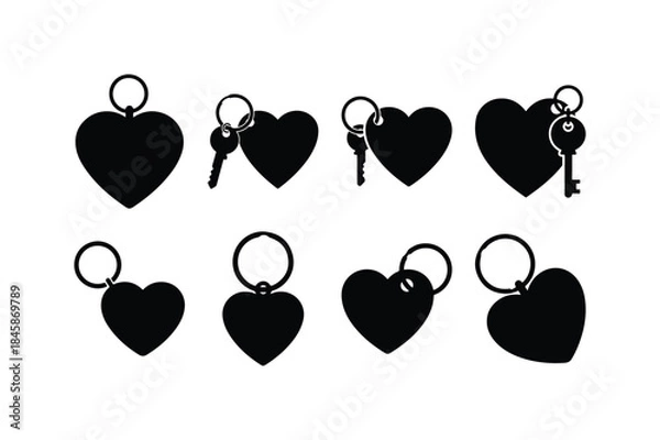 Fototapeta heart shaped key ring silhouette vector set