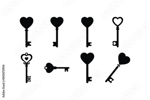 Fototapeta love key silhouette vector set
