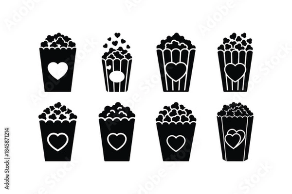 Fototapeta love popcorn box silhouette vector set
