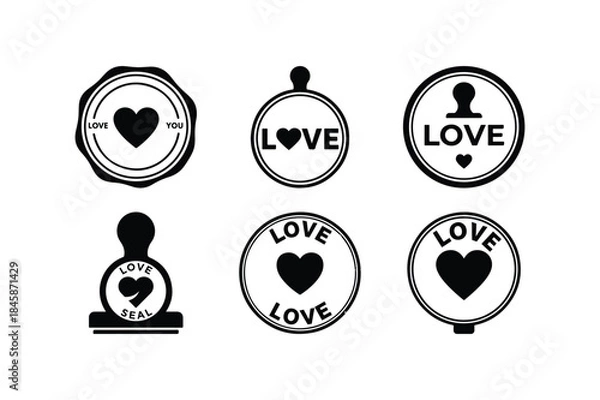 Fototapeta love seal rubber stamp silhouette vector set