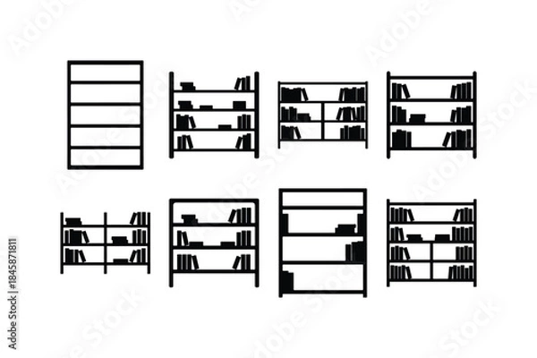 Fototapeta multi level bookshelf silhouette vector set