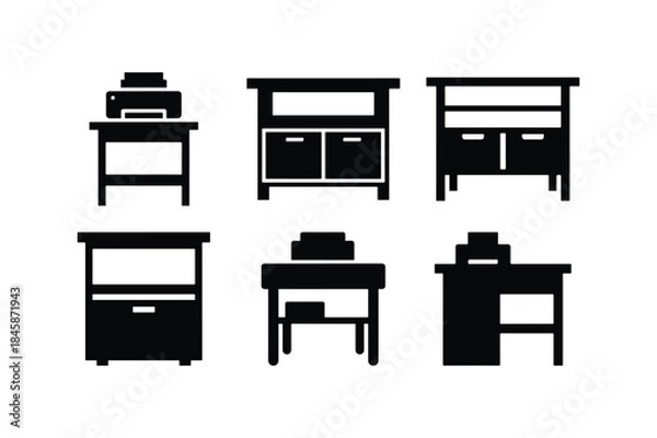 Fototapeta printer table silhouette vector set