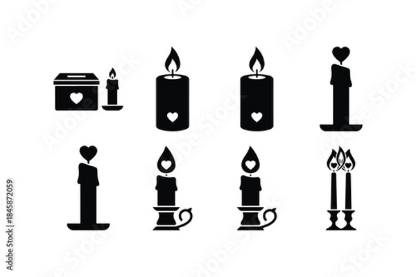 Fototapeta romantic candle light silhouette vector set