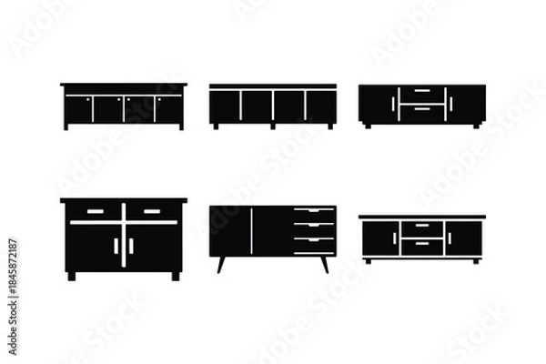Fototapeta sideboard silhouette vector set