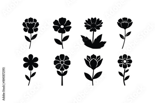Fototapeta rose flower silhouette vector set