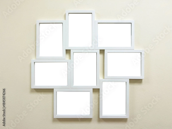 Obraz Many blank empty photo frames on light wall background.