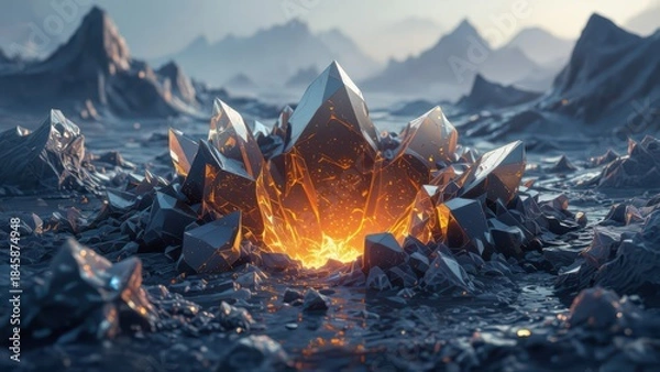 Obraz Volcanic Eruption in Mountain Landscape