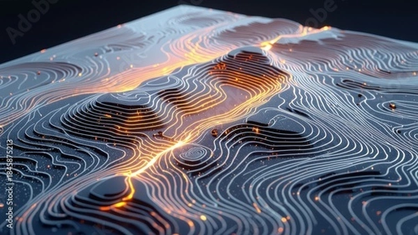 Obraz Digital Terrain with Glowing Lines