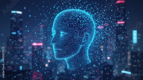 Obraz Digital Head Futuristic Cityscape