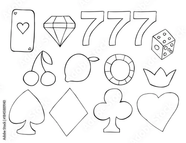 Obraz Hand drawn casino objects set in doodle style.