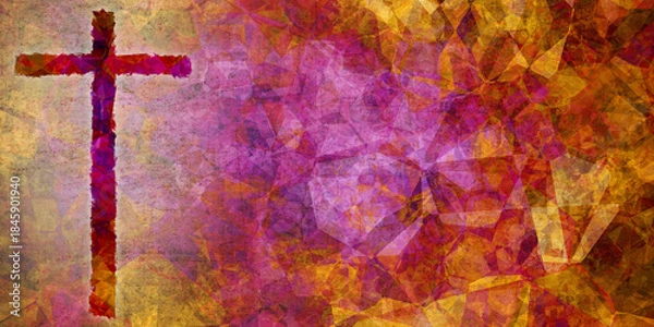 Obraz cross on textured rust gold brown red violet complex polygons