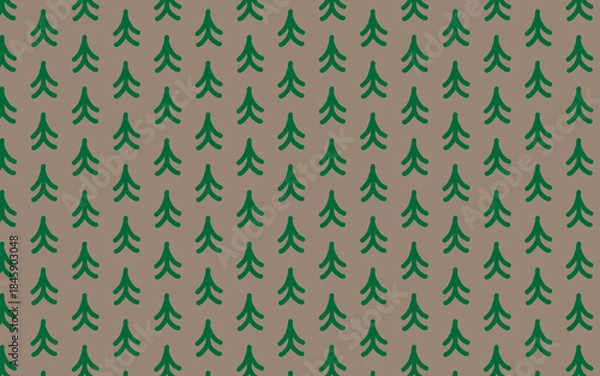 Obraz Primitive Christmas Tree Pattern on Kraft Brown Background