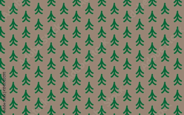 Obraz Primitive Christmas Tree Pattern on Kraft Brown Background