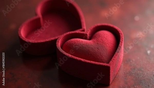 Fototapeta Red heart-shaped boxes on textured surface for romantic gifting  