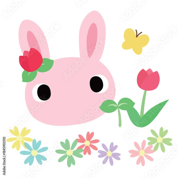 Obraz 可愛いウサギのマーク　春のチューリップ