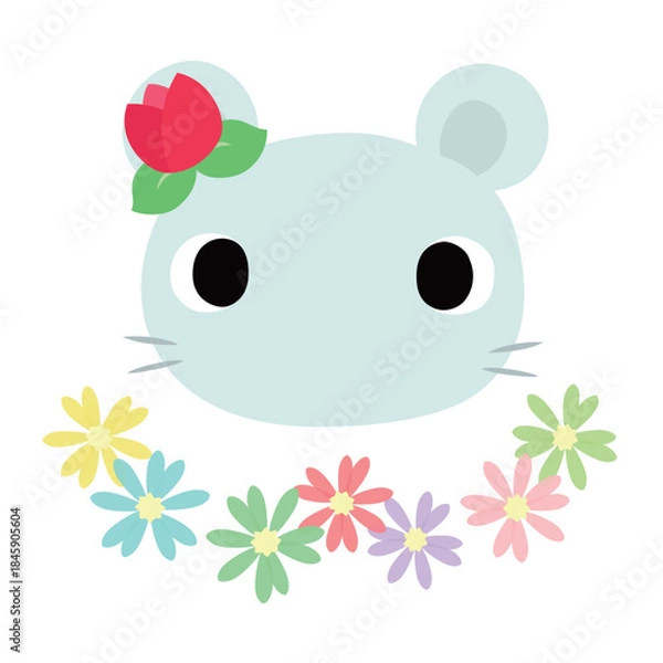 Obraz 可愛いネズミのマーク　春のチューリップ