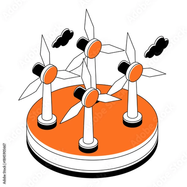 Fototapeta Windmills illustration, editable vector